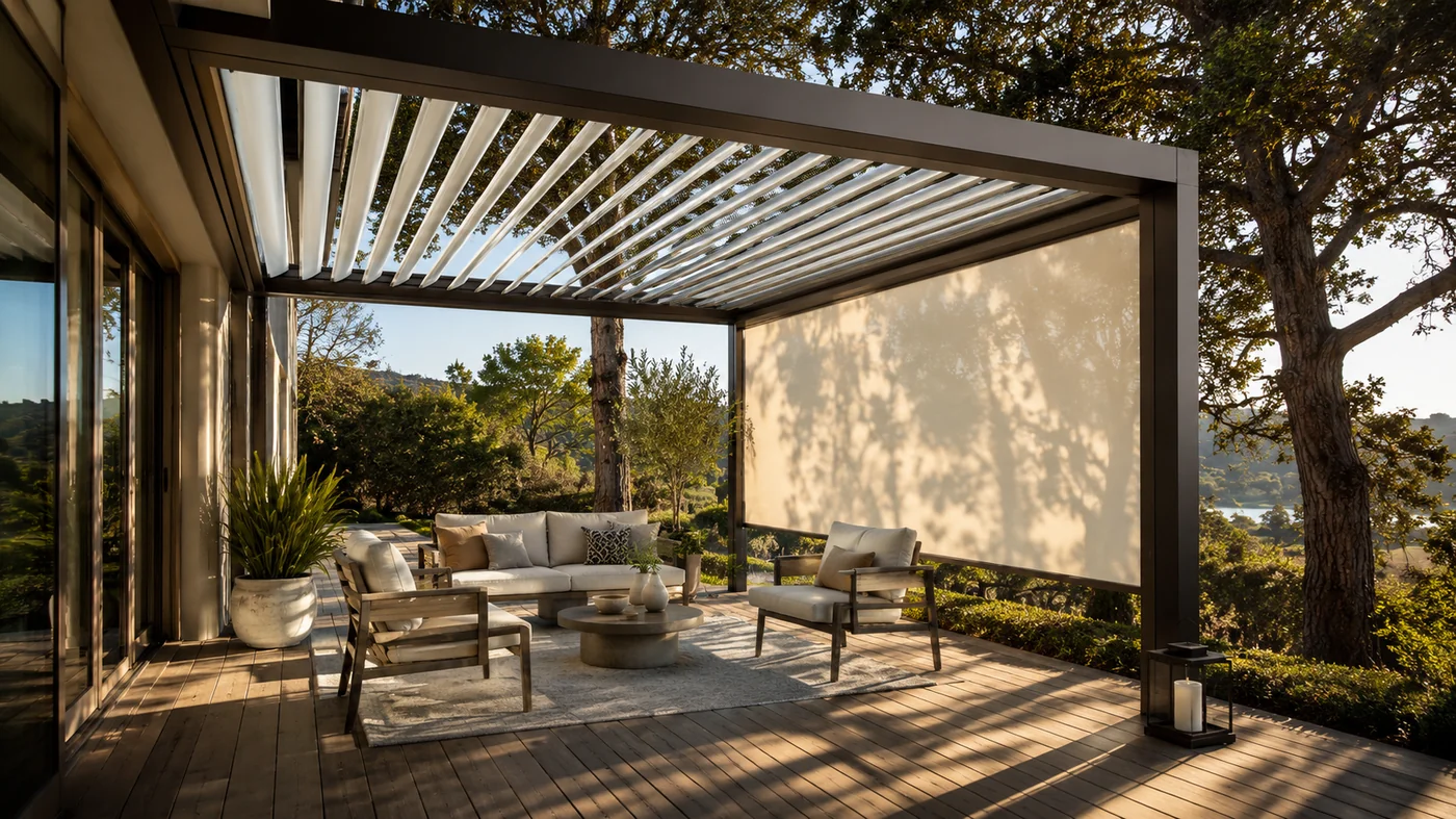 Pergola bioclimatica e vetrate — Griego Porte